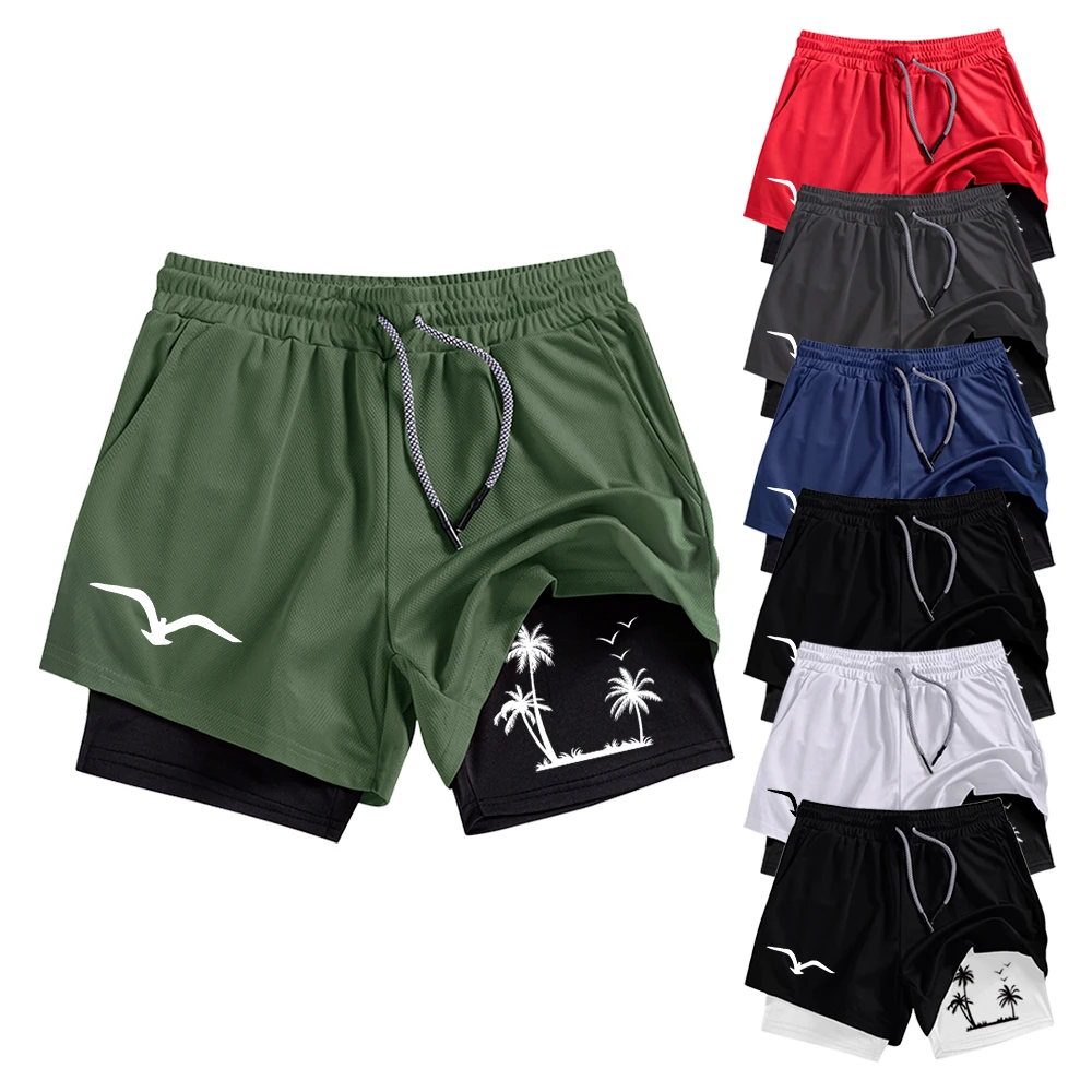 Летние мужские пляжные спортивные шорты, двухэтажные, с подкладкой и карманами, тренировочные шорты для бега, шорты с графическим принтом птицы и пальмы
Летние мужские пляжные спортивные шорты, двухэтажные, с подкладкой и карманами, тренировочные шорты для бега, шорты с графическим принтом птицы и пальмы