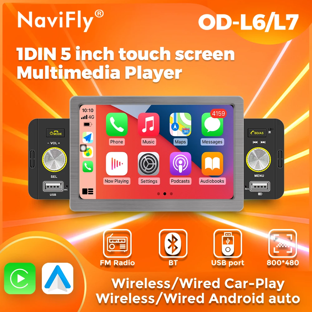 Автомобильный радиоприемник Navifly 1Din, проводной/беспроводной carplay, Android Auto, интеллектуальные системы, мультимедийный видеоплеер, 5-дюймовый сенсорный экран BT
Автомобильный радиоприемник Navifly 1Din, проводной/беспроводной carplay, Android Auto, интеллектуальные системы, мультимедийный видеоплеер, 5-дюймовый сенсорный экран BT 