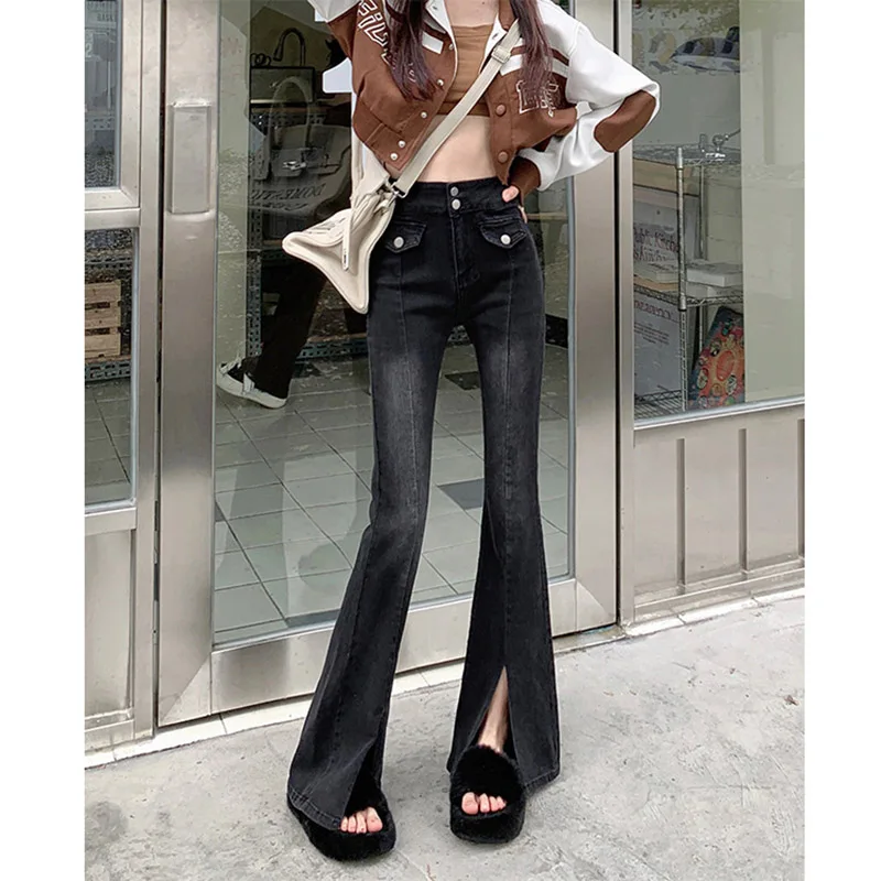 Spring Autumn Jeans Women's High Waist Elastic Straight Pant New Fashion Retro Split Flare Pants Femal Trousers
Spring Autumn Jeans Women's High Waist Elastic Straight Pant New Fashion Retro Split Flare Pants Femal Trousers
