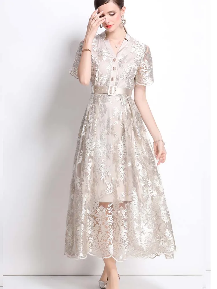 Elegant Mesh Embroidered V-Neck Slim Fit Dress With Belt 2025 New Fashionable Women'S Clothing
Elegant Mesh Embroidered V-Neck Slim Fit Dress With Belt 2025 New Fashionable Women'S Clothing