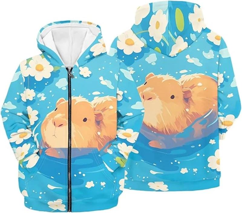 Милая толстовка на молнии с рисунком капибары для женщин и мужчин, повседневные толстовки на молнии с 3D принтом животных, осенняя уличная одежда, пальто большого размера
Милая толстовка на молнии с рисунком капибары для женщин и мужчин, повседневные толстовки на молнии с 3D принтом животных, осенняя уличная одежда, пальто большого размера
