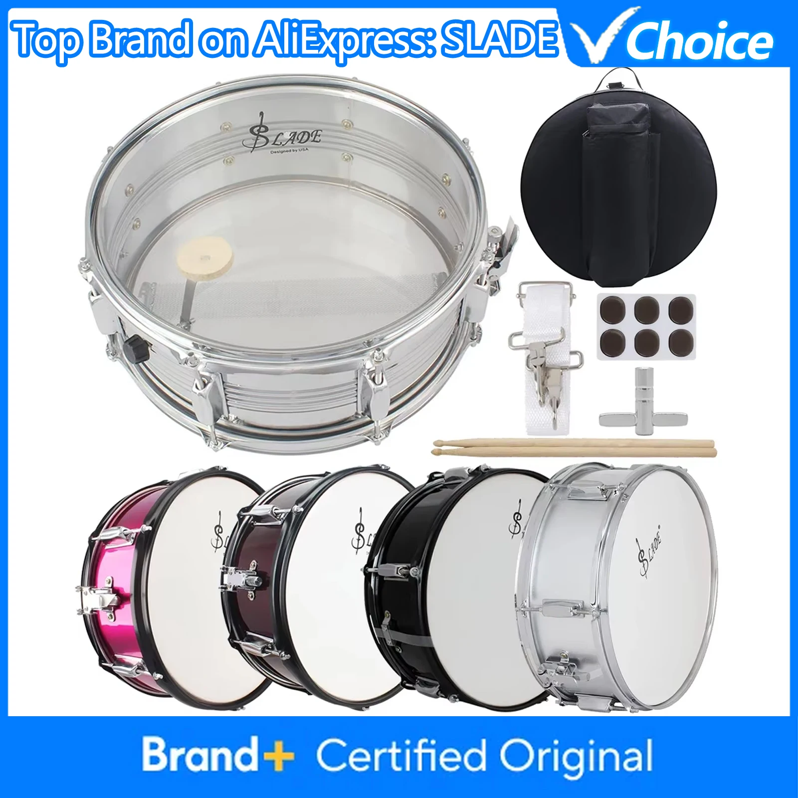 SLADE Snare Drum 14 Inches Snare Drum Set Percussion Instrument With Bag Drumsticks Key Straps Damper For Beginners Practice
SLADE Snare Drum 14 Inches Snare Drum Set Percussion Instrument With Bag Drumsticks Key Straps Damper For Beginners Practice