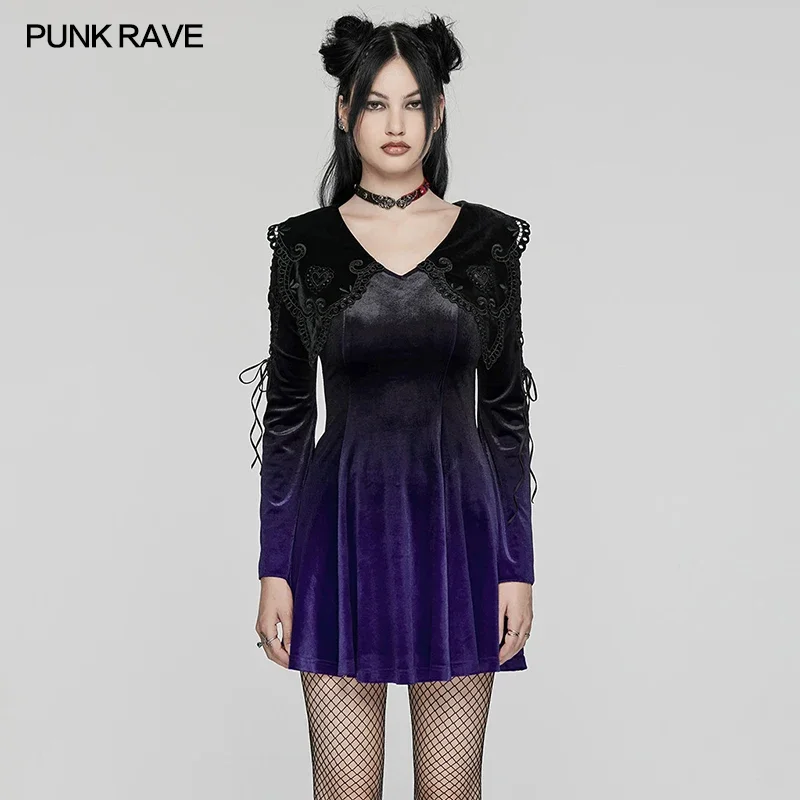 PUNK RAVE Women's Sweet Gothic A-hem Flared Sleeve Gradient Velvet Dress Collar Playful Cute Dresses Two Colors Women Clothing
PUNK RAVE Women's Sweet Gothic A-hem Flared Sleeve Gradient Velvet Dress Collar Playful Cute Dresses Two Colors Women Clothing