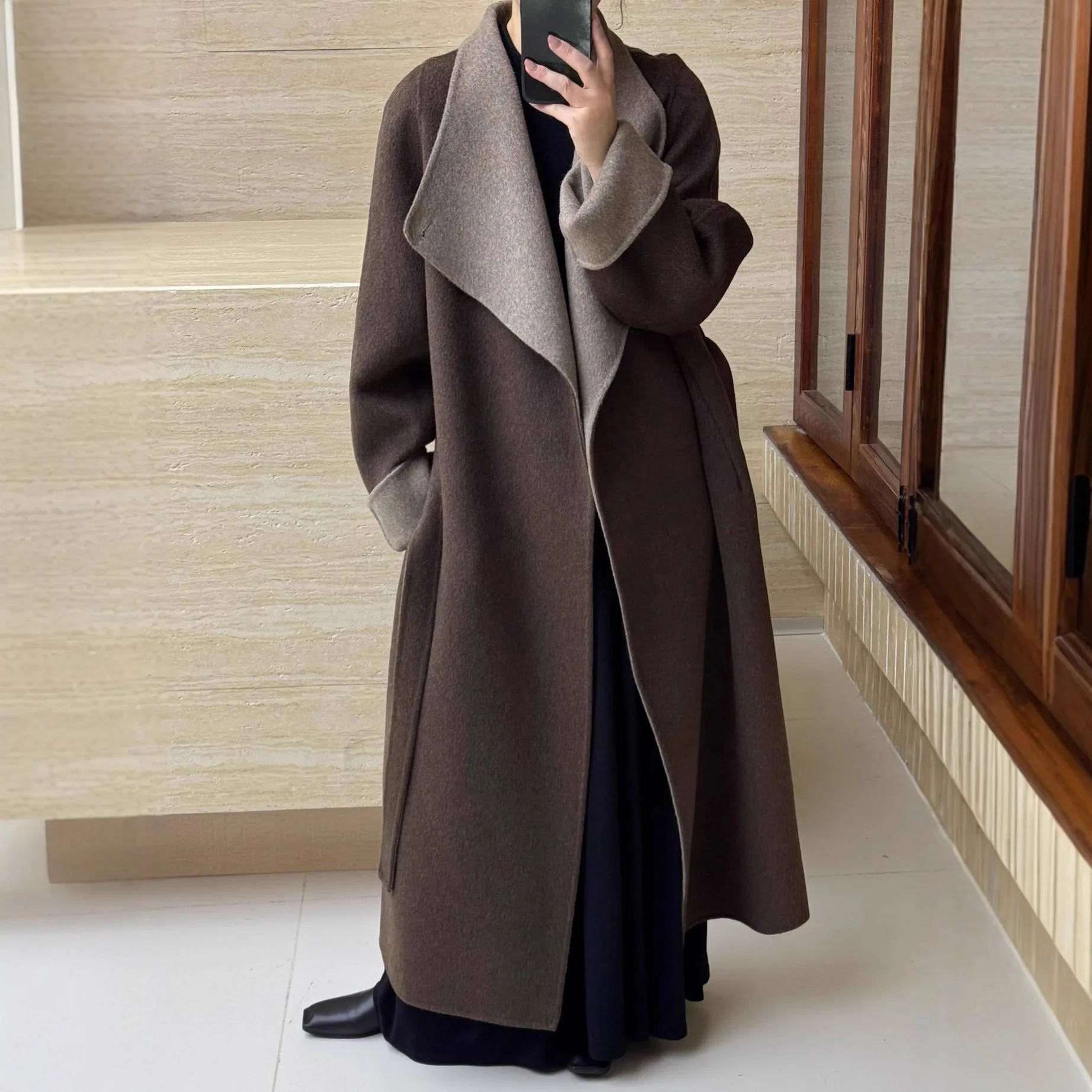 Double-Sided Woolen Coat Extended Thiened Loose ape Conceal Meat Pure Color Aosphere Camere Outerwear for Women
Double-Sided Woolen Coat Extended Thiened Loose ape Conceal Meat Pure Color Aosphere Camere Outerwear for Women