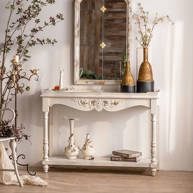 American retro entrance decoration table homestay living white shelf hollow carved cabinet
American retro entrance decoration table homestay living white shelf hollow carved cabinet