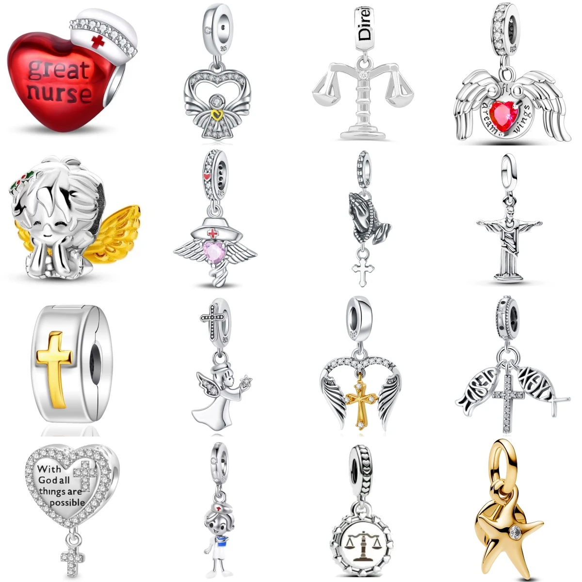 New 925 Sterling Silver Nurse's cap Cross Angel Wings Pendant Bead Fit Original European Charms Bracelet Jewerly Accessories
New 925 Sterling Silver Nurse's cap Cross Angel Wings Pendant Bead Fit Original European Charms Bracelet Jewerly Accessories