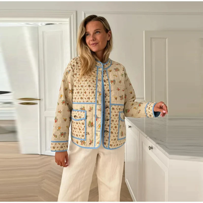 Casual Printed Quilting Coat Women Loose O-neck Single Breasted Pocket Coats Female 2024 Autumn Winter New Lady Jacket
Casual Printed Quilting Coat Women Loose O-neck Single Breasted Pocket Coats Female 2024 Autumn Winter New Lady Jacket