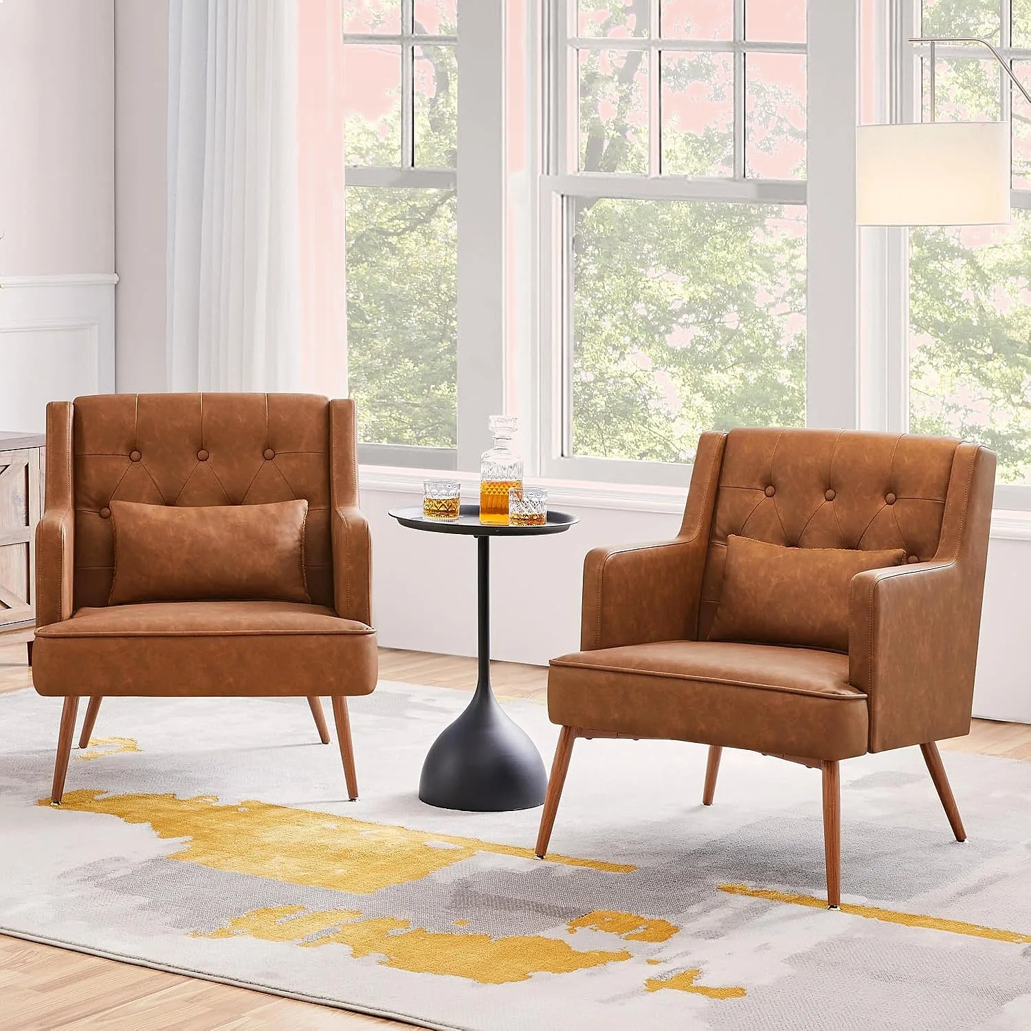 2PCS Mid Century PU Leather Accent Chair with Lumbar Pillow, Comfy Upholstered Armchair for Living Room Bedroom Brown
2PCS Mid Century PU Leather Accent Chair with Lumbar Pillow, Comfy Upholstered Armchair for Living Room Bedroom Brown
