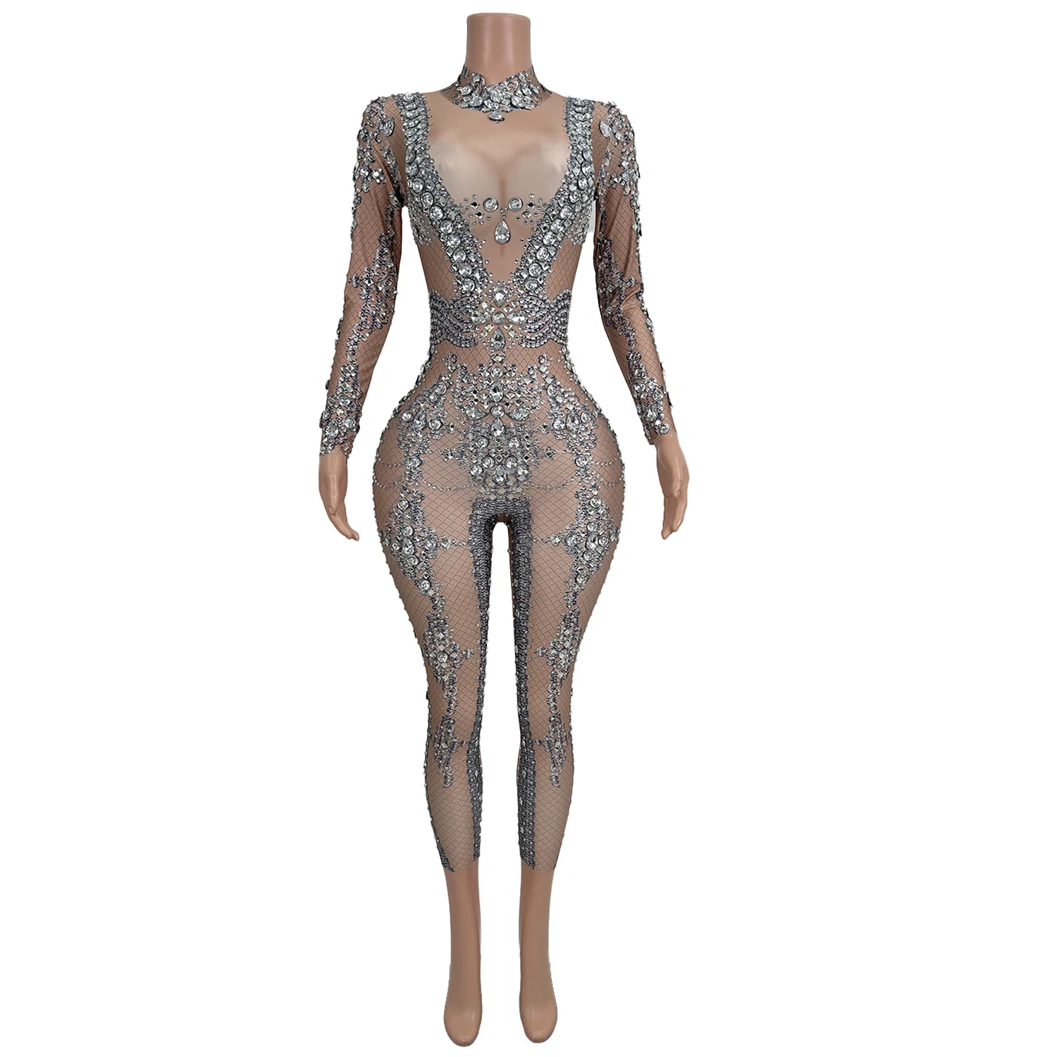 Zuanshiyaodaiku Роскошный женский комбинезон с блестящими серебряными кристаллами и бриллиантами, высокоэластичные сетчатые брюки, сексуальный бар, сценический костюм
Zuanshiyaodaiku Роскошный женский комбинезон с блестящими серебряными кристаллами и бриллиантами, высокоэластичные сетчатые брюки, сексуальный бар, сценический костюм