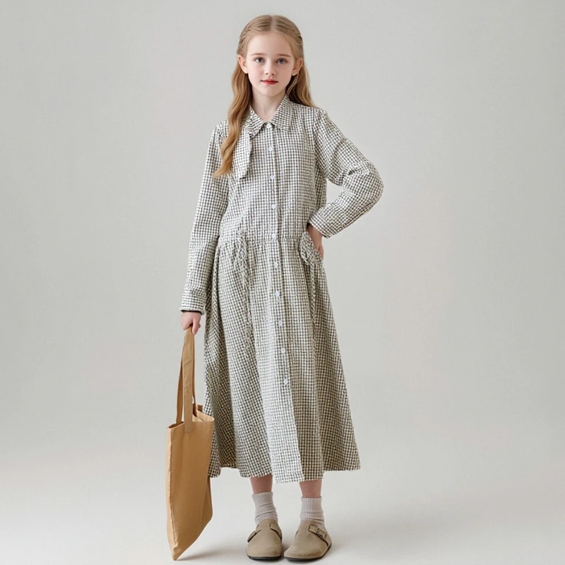 Girls Green Gingham Shirt Dress – Collared Long Sleeve Button Down Drawstring Waist Midi Dress for Kids Preppy Style Casual Wear
Girls Green Gingham Shirt Dress – Collared Long Sleeve Button Down Drawstring Waist Midi Dress for Kids Preppy Style Casual Wear