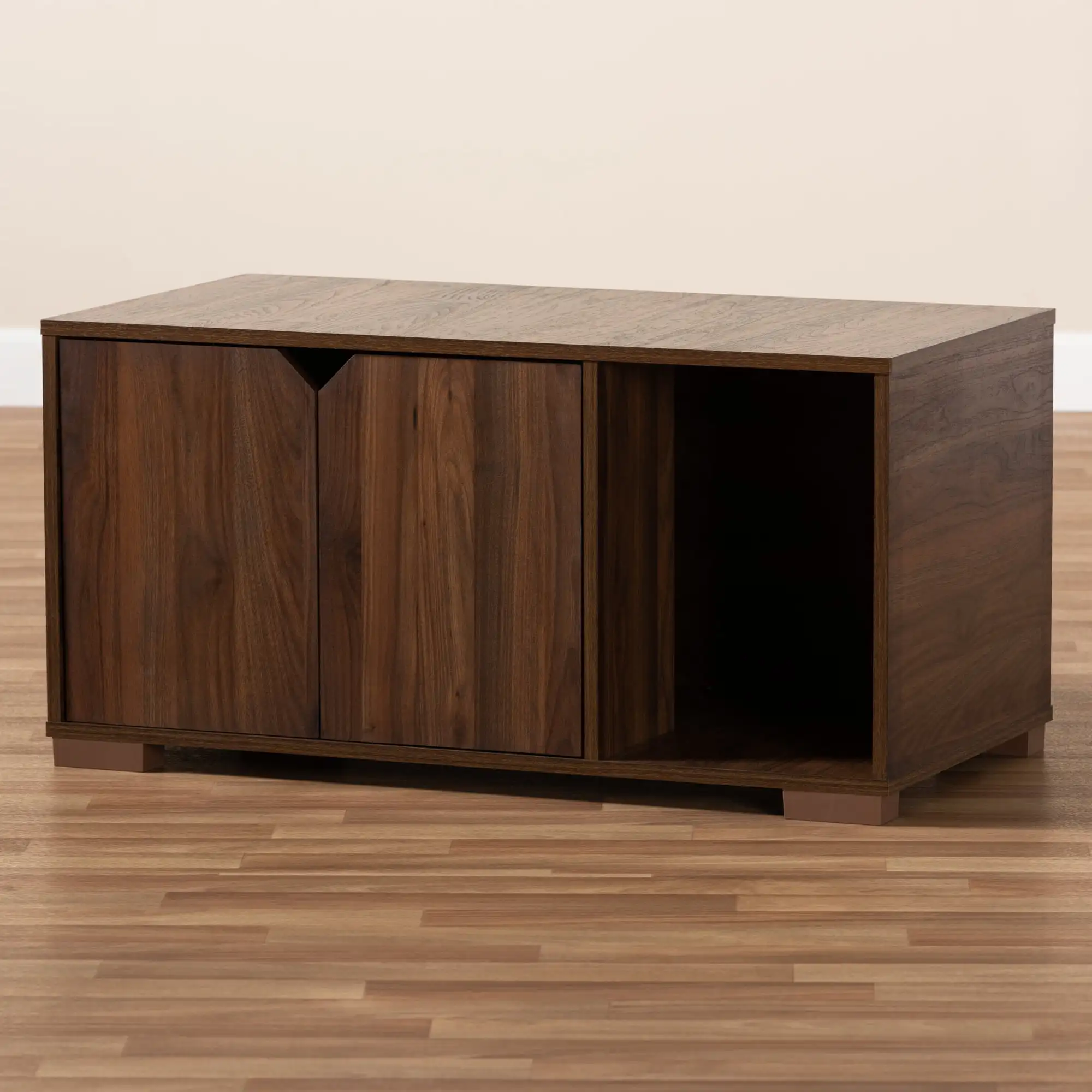 Modern and Contemporary Walnut Brown Finished 2-Door Wood Cat Litter Box Cover House
Modern and Contemporary Walnut Brown Finished 2-Door Wood Cat Litter Box Cover House