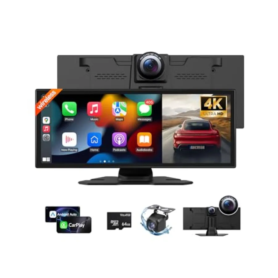 Wireless CarPlay Screen for Car: 11.26-inch 4K touchscreen with dash cam backup camera Mirror Link navigation Bluetooth Siri FM
Wireless CarPlay Screen for Car: 11.26-inch 4K touchscreen with dash cam backup camera Mirror Link navigation Bluetooth Siri FM
