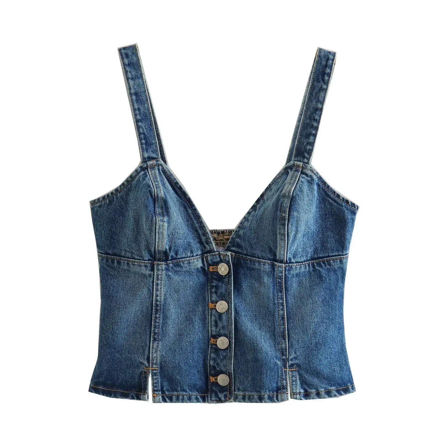 Women's Denim Strap Camisole T-shirt European Style Sexy Heart-shaped Collar Top Summer Elegant Single Breasted Backless Vest
Women's Denim Strap Camisole T-shirt European Style Sexy Heart-shaped Collar Top Summer Elegant Single Breasted Backless Vest