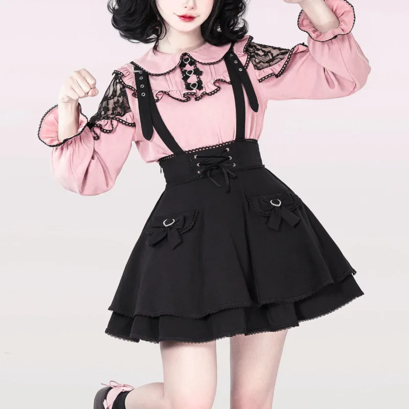 Japanese Y2k Cute Black A-line Strap Skirt Women Summer Kawaii Bow Design Casual Short lolita Skirts Cosplay Trendy Clothing
Japanese Y2k Cute Black A-line Strap Skirt Women Summer Kawaii Bow Design Casual Short lolita Skirts Cosplay Trendy Clothing