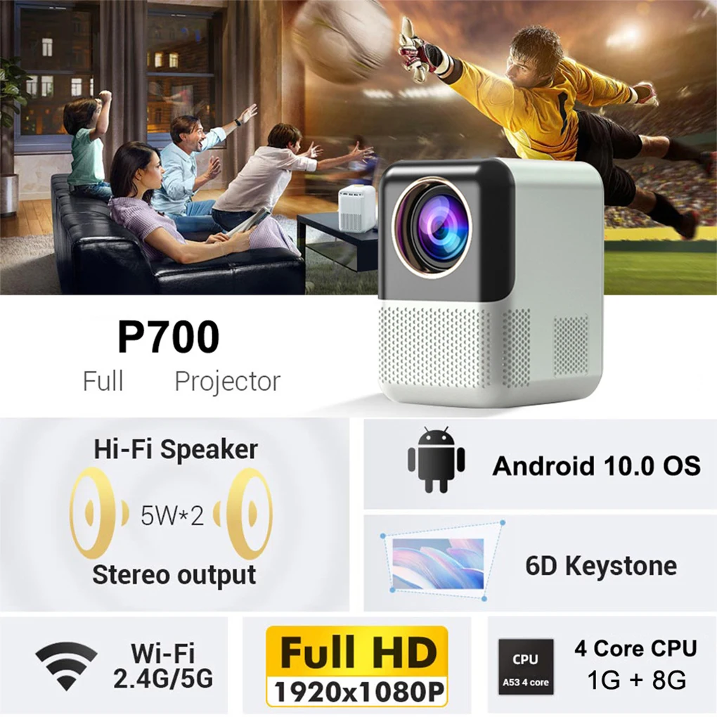 P700 Mini Projector Android 10 Supported 4K Full HD 1080P LED Video Beamer Wifi Home Theater Autofocus Compatible USB HDMI AV
P700 Mini Projector Android 10 Supported 4K Full HD 1080P LED Video Beamer Wifi Home Theater Autofocus Compatible USB HDMI AV