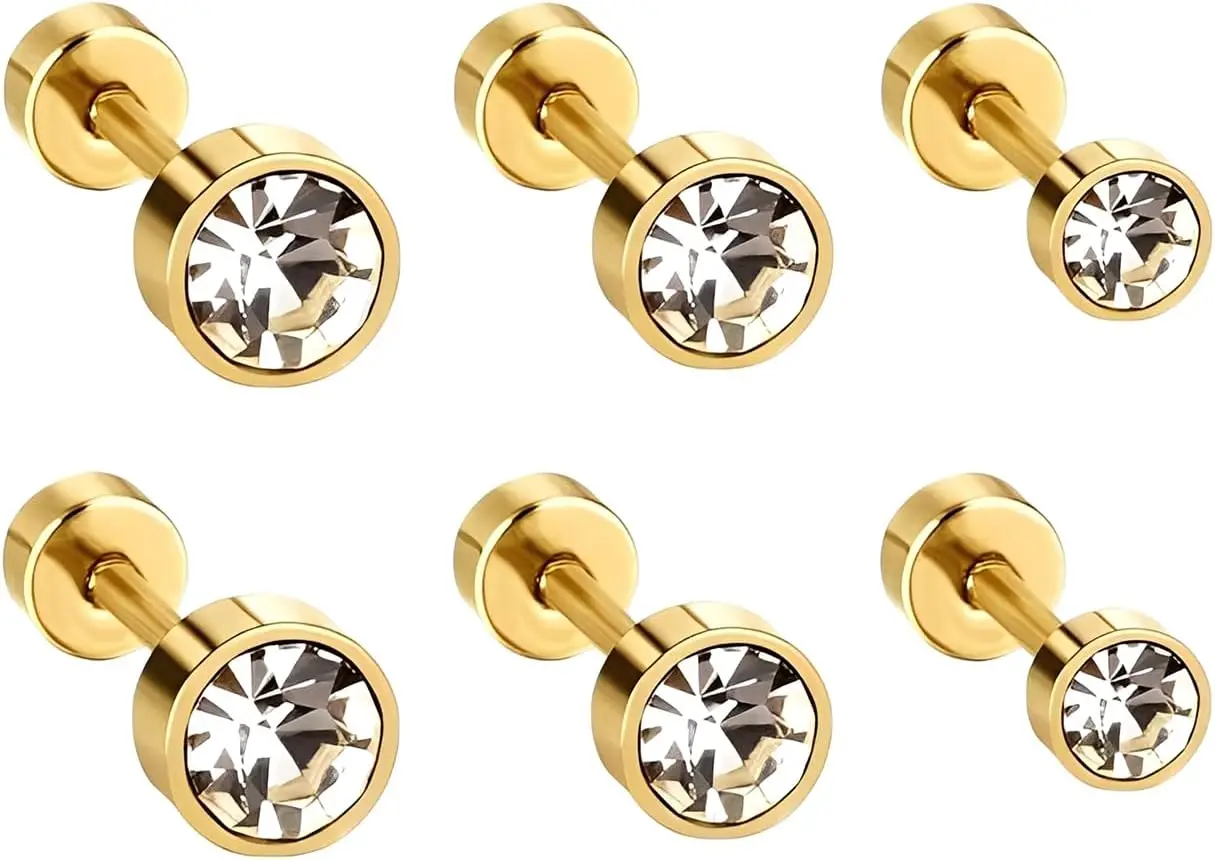 18G Surgical Steel Round CZ Cubic Zirconia Stud Earrings Set for Women Men | 3 Pairs 3-5mm
18G Surgical Steel Round CZ Cubic Zirconia Stud Earrings Set for Women Men | 3 Pairs 3-5mm