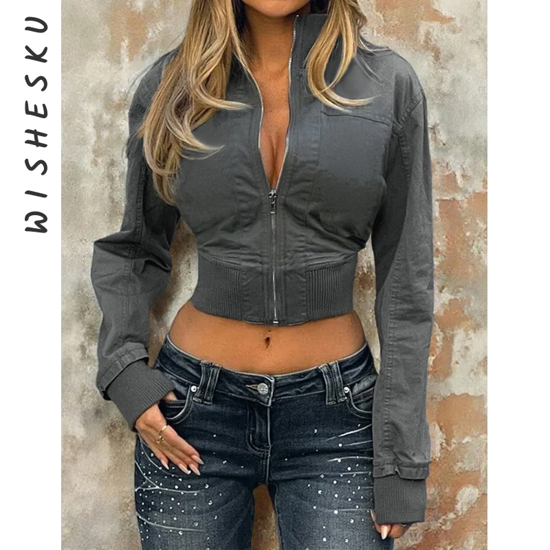Vintage Cropped Jackets Women Stand Collar Solid Color Casual Coats Slim Zipper Up Harajuku Safari Style Outwear 2025 Fall
Vintage Cropped Jackets Women Stand Collar Solid Color Casual Coats Slim Zipper Up Harajuku Safari Style Outwear 2025 Fall