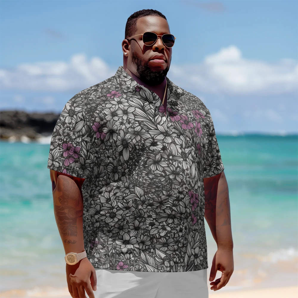 Plus Size Men's Summer Short Sleeve Lapel Purple and white color floral print short-sleeved shirt Daily Casual Button Polo Shirt
Plus Size Men's Summer Short Sleeve Lapel Purple and white color floral print short-sleeved shirt Daily Casual Button Polo Shirt