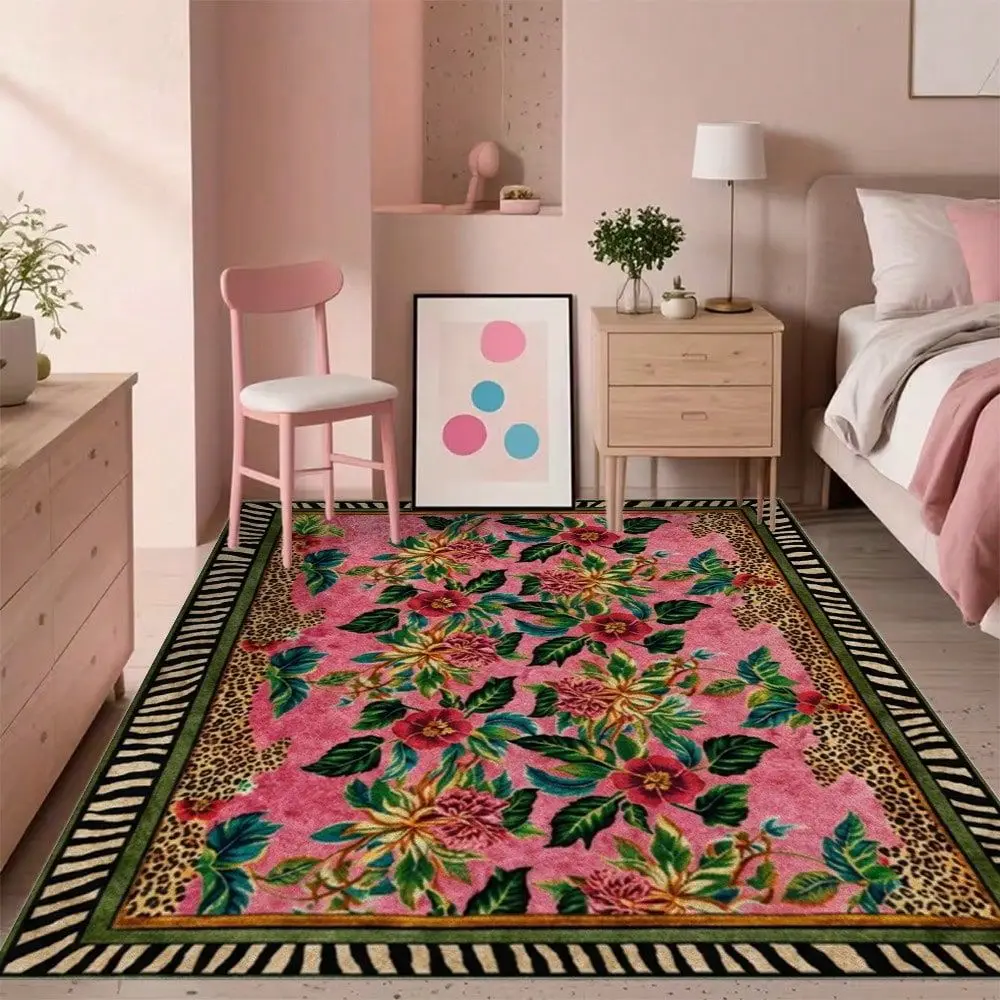 Floral Pink Leopard Border Pattern Washable Area Rugs For Living Room Bedroom, Velvet Material LowPile Carpet Suitable For
Floral Pink Leopard Border Pattern Washable Area Rugs For Living Room Bedroom, Velvet Material LowPile Carpet Suitable For