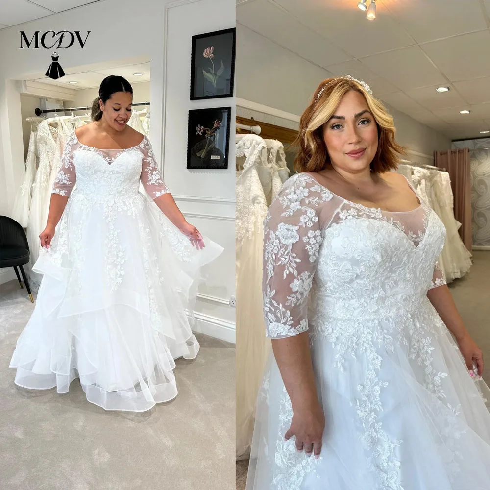 Plus Size Lace Wedding Dresses 2026 Bride Applique Scoop Neck Half Sleeves A Line Tiered Tulle vestidos de novia Customized
Plus Size Lace Wedding Dresses 2026 Bride Applique Scoop Neck Half Sleeves A Line Tiered Tulle vestidos de novia Customized