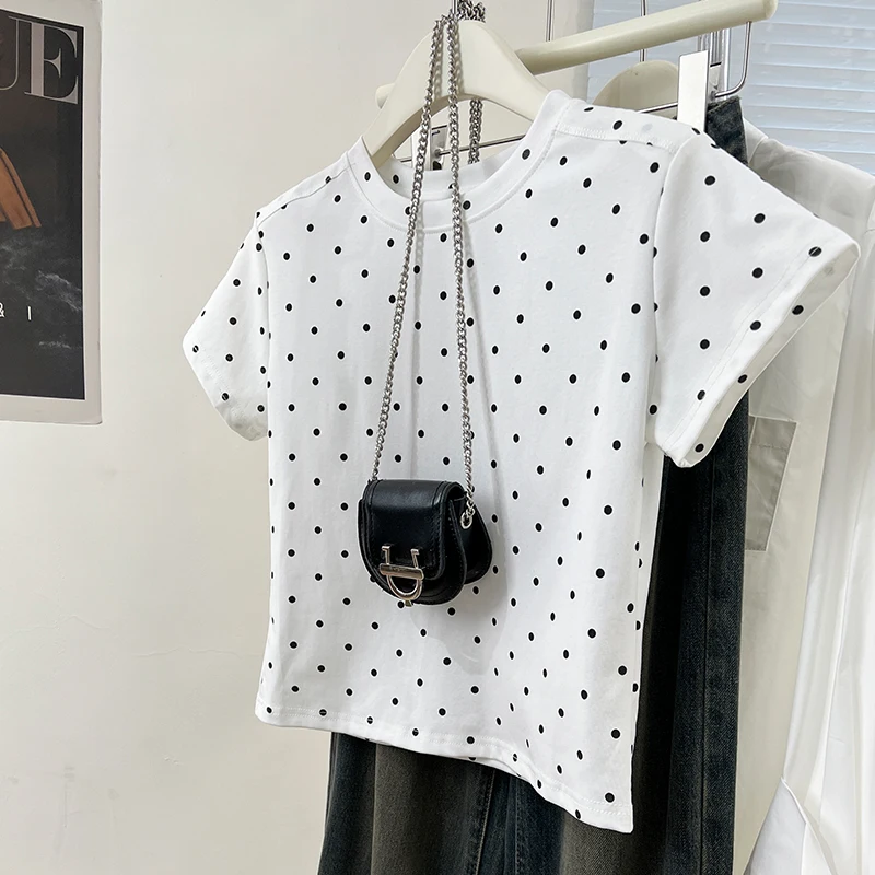 Vintage Polka Dot T-Shirt For Women 2024 Summer New Fashion Women's O-Neck Short Sleeve Slim Tees Female Korean Style T Shirt
Vintage Polka Dot T-Shirt For Women 2024 Summer New Fashion Women's O-Neck Short Sleeve Slim Tees Female Korean Style T Shirt