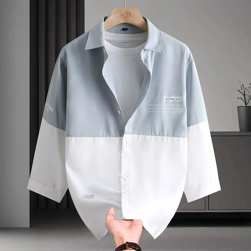 Men's Casual Short Sleeve Shirt Youth Trendy Splice Design Summer Top Workwear Polyester Fiber Standard Fit Four Seasons Wear
Men's Casual Short Sleeve Shirt Youth Trendy Splice Design Summer Top Workwear Polyester Fiber Standard Fit Four Seasons Wear