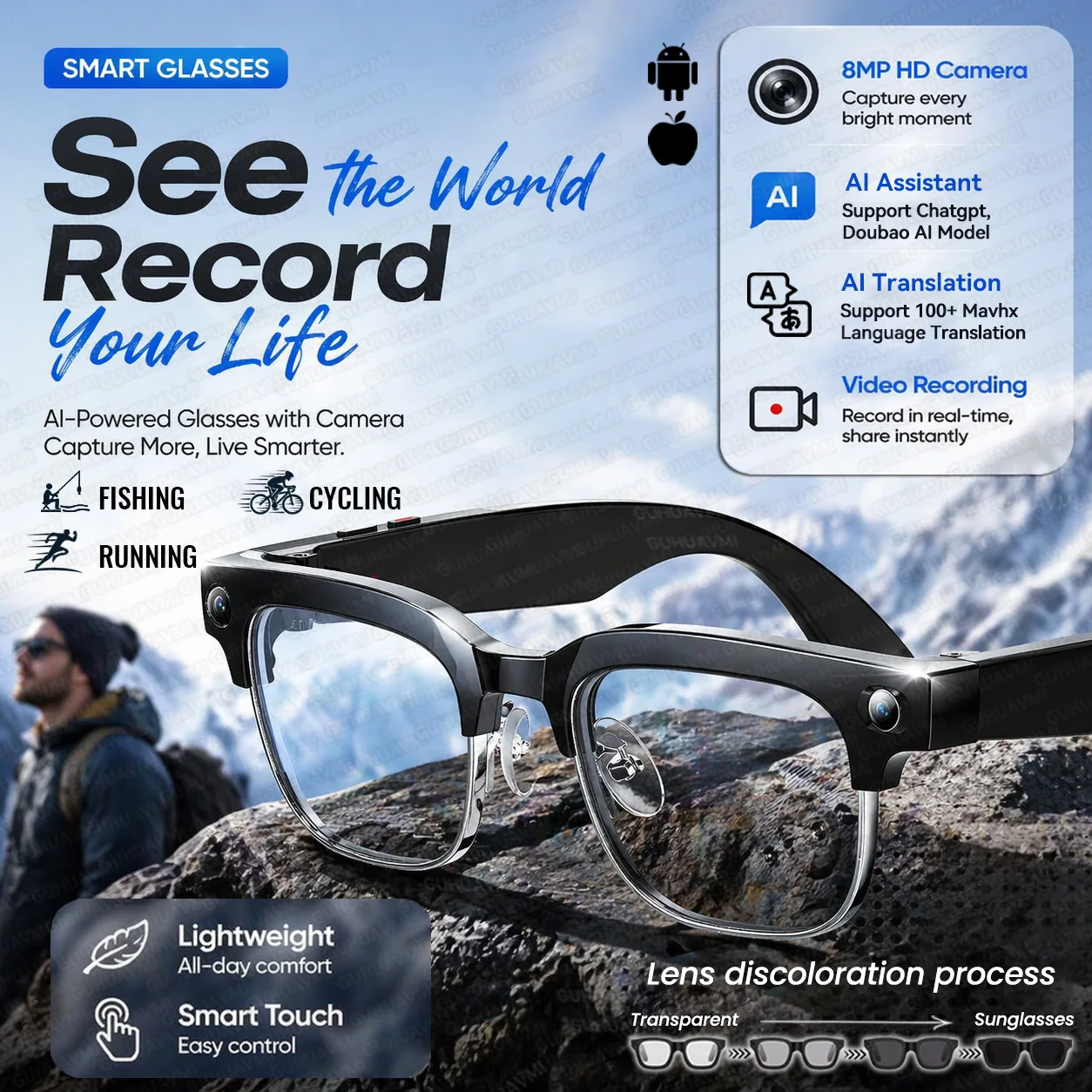 2026New 800W Pixel Camera Smart Glasses Men POV Video Recording AI Photo Recognition Bluetooth Call Voice Translation Sunglasses
2026New 800W Pixel Camera Smart Glasses Men POV Video Recording AI Photo Recognition Bluetooth Call Voice Translation Sunglasses