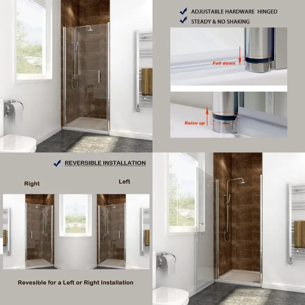 frameless pivot shower door, 27.5-29" width x 72" height, chrome, clear tempered glass
frameless pivot shower door, 27.5-29" width x 72" height, chrome, clear tempered glass