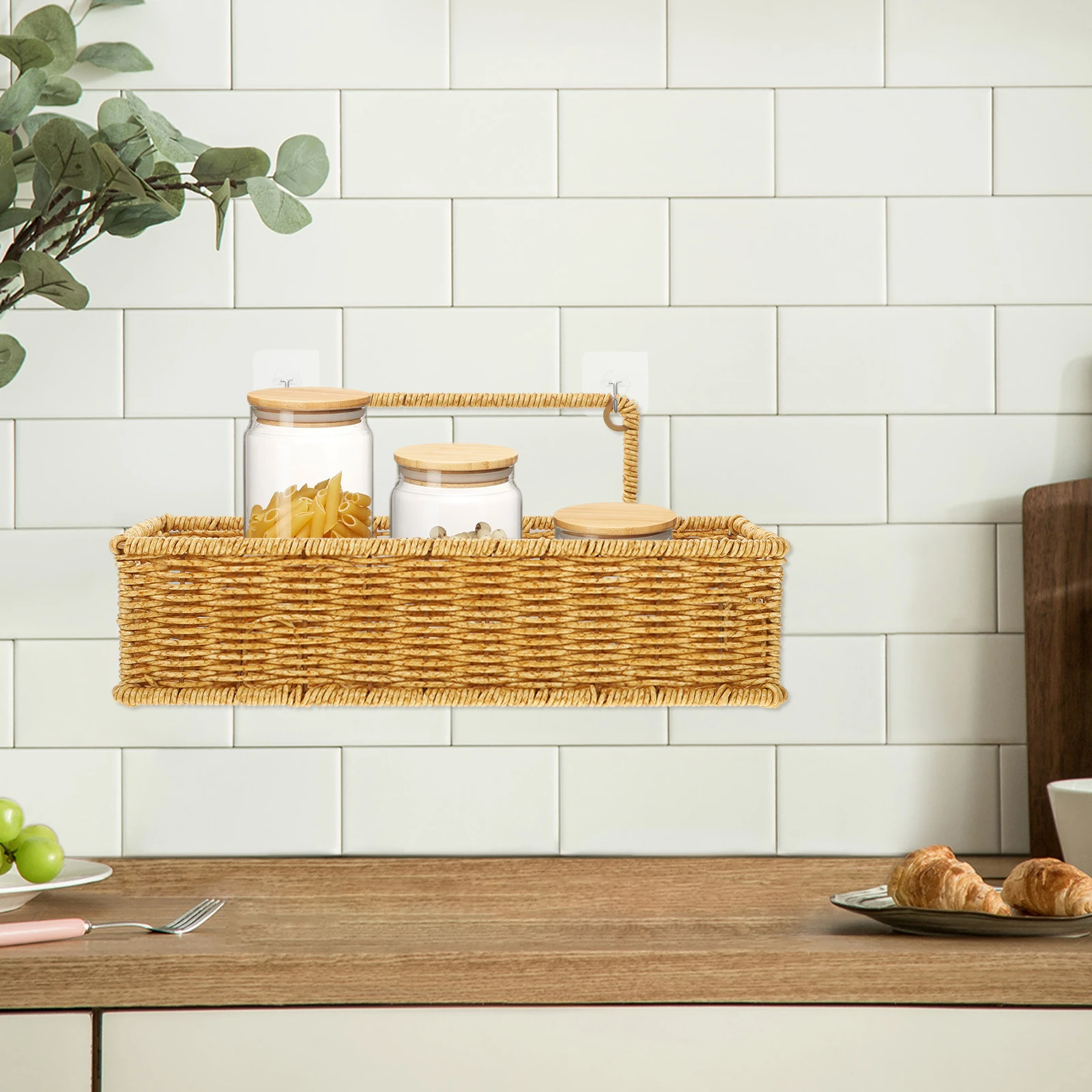 Imitation Rattan Bathroom Storage Basket Woven Organizer Adhesive Hooks Kitchen Desktop Sundries Holder
Imitation Rattan Bathroom Storage Basket Woven Organizer Adhesive Hooks Kitchen Desktop Sundries Holder