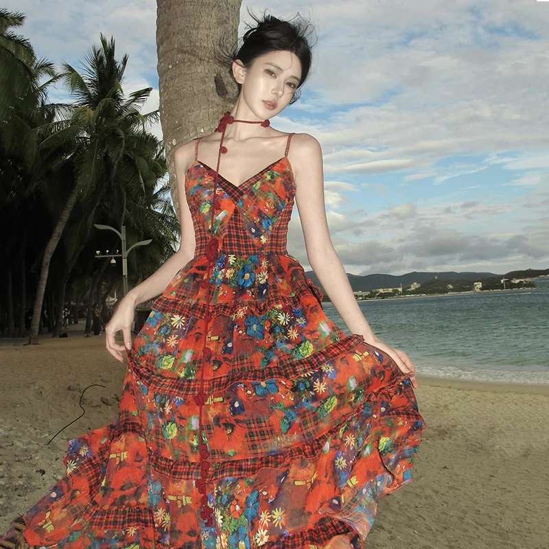 Vintage Holiday Beach Long Dress Women Summer Sleeveless Spaghetti Strap Print Floral Dress Backless Sexy Evening Party Dresses
Vintage Holiday Beach Long Dress Women Summer Sleeveless Spaghetti Strap Print Floral Dress Backless Sexy Evening Party Dresses