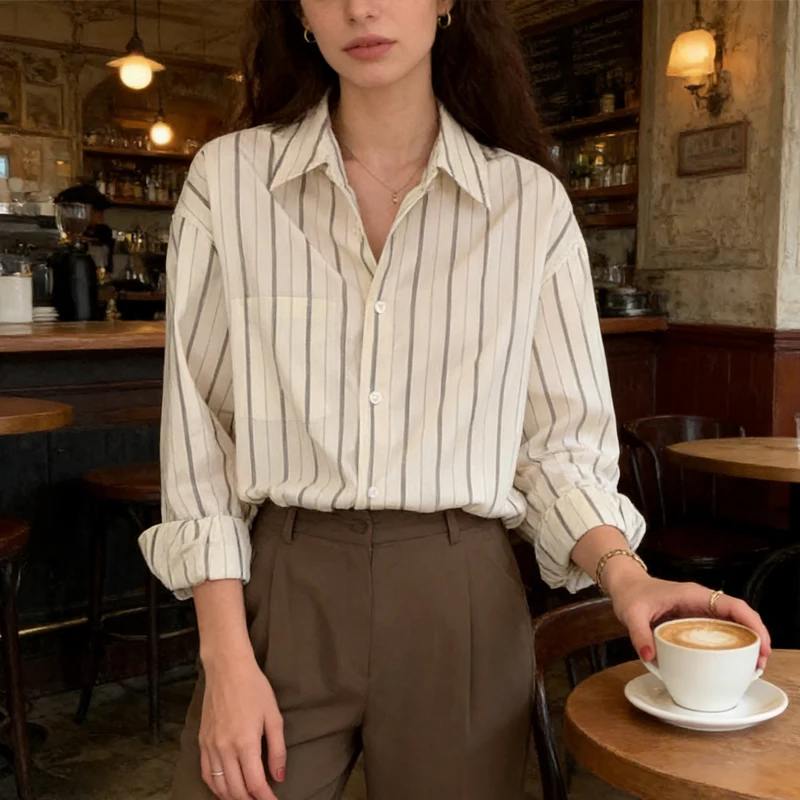 2026 Women's Oversized Striped Button Down Shirt Long Sleeve Chest Pocket Loose Fit Casual Blouse Vintage Streetwear Top
2026 Women's Oversized Striped Button Down Shirt Long Sleeve Chest Pocket Loose Fit Casual Blouse Vintage Streetwear Top