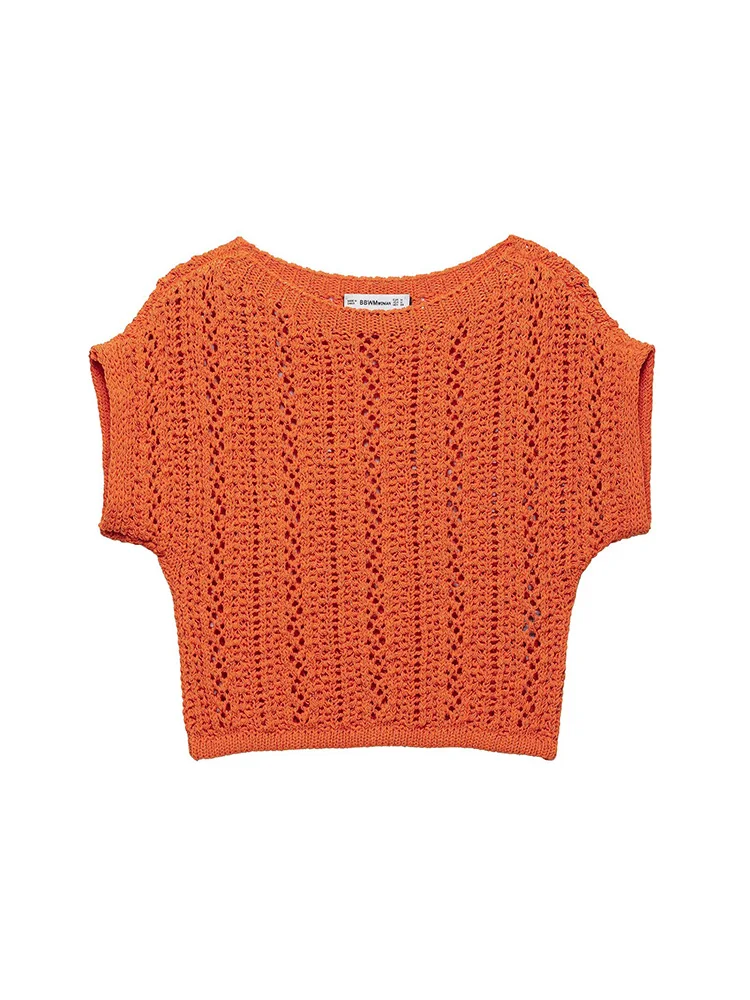 KUCLUT Women Fashion Orange Hollow Out Knitted Pullover Sweater Vintage O-Neck Short Sleeves Female Chic Lady Tops
KUCLUT Women Fashion Orange Hollow Out Knitted Pullover Sweater Vintage O-Neck Short Sleeves Female Chic Lady Tops