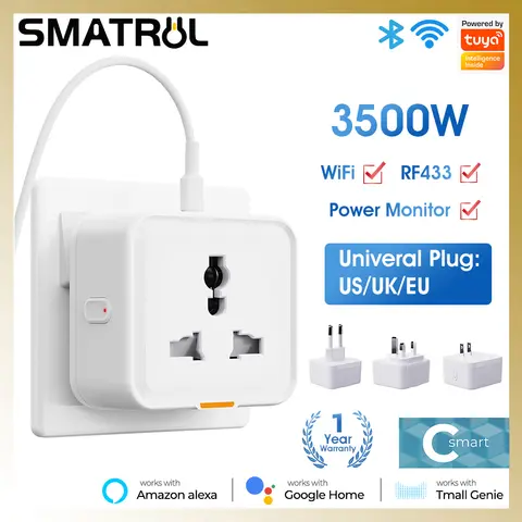 Tuya Smart Home Plug and Socket Wireless WIFI UK EU US Universal 16A Travel Adapter Conversion Socket Power Monitoring