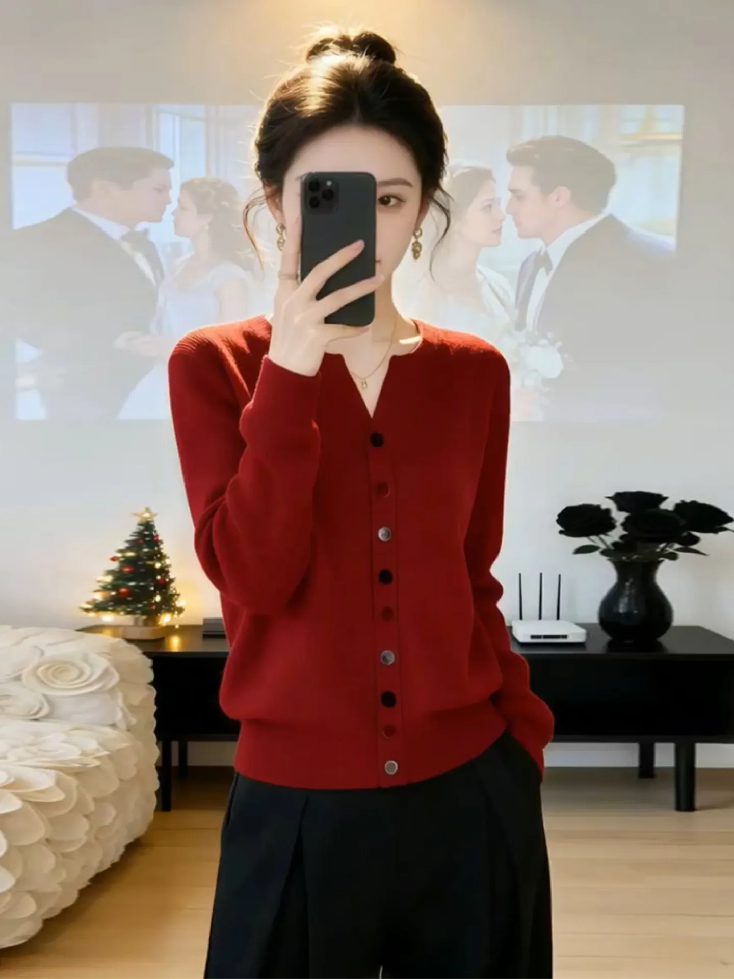 Ele Red V-Ne Long Sve Knitwear Casual Versatile Slimming Top for Women Spring Autumn Korean Sle Faion Retro
Ele Red V-Ne Long Sve Knitwear Casual Versatile Slimming Top for Women Spring Autumn Korean Sle Faion Retro