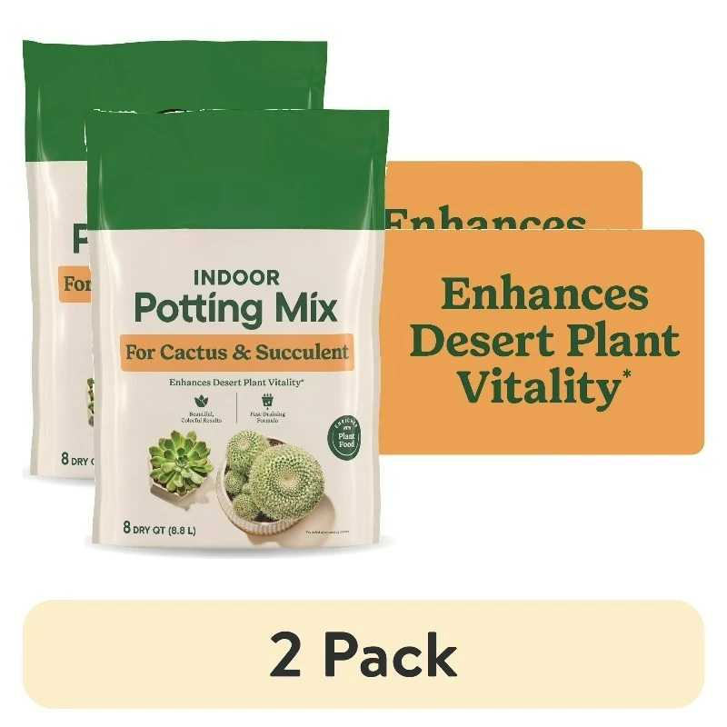 (2 pack) Indoor Potting Mix for Cactus and Succulent, Fast-Draining Formula, 8 qt.
(2 pack) Indoor Potting Mix for Cactus and Succulent, Fast-Draining Formula, 8 qt.