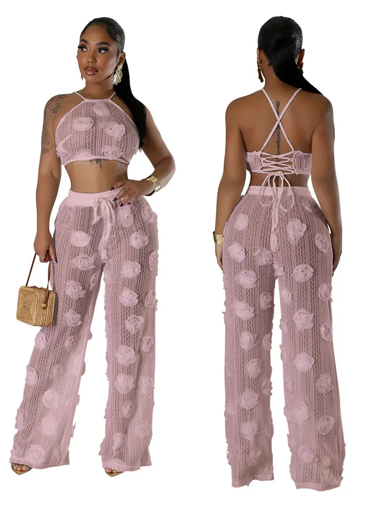 Lace Up Short Top Paired With Loose Slim Pants Solid Color Perspective Two-Piece Set For Women
Lace Up Short Top Paired With Loose Slim Pants Solid Color Perspective Two-Piece Set For Women