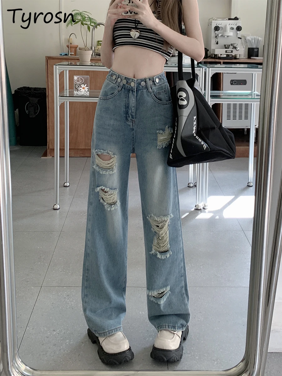 Ripped Jeans for Women High Waist Straight Multi-button Loose Wide Leg Trousers Streetwear Cool Girl Personality All-match New
Ripped Jeans for Women High Waist Straight Multi-button Loose Wide Leg Trousers Streetwear Cool Girl Personality All-match New
