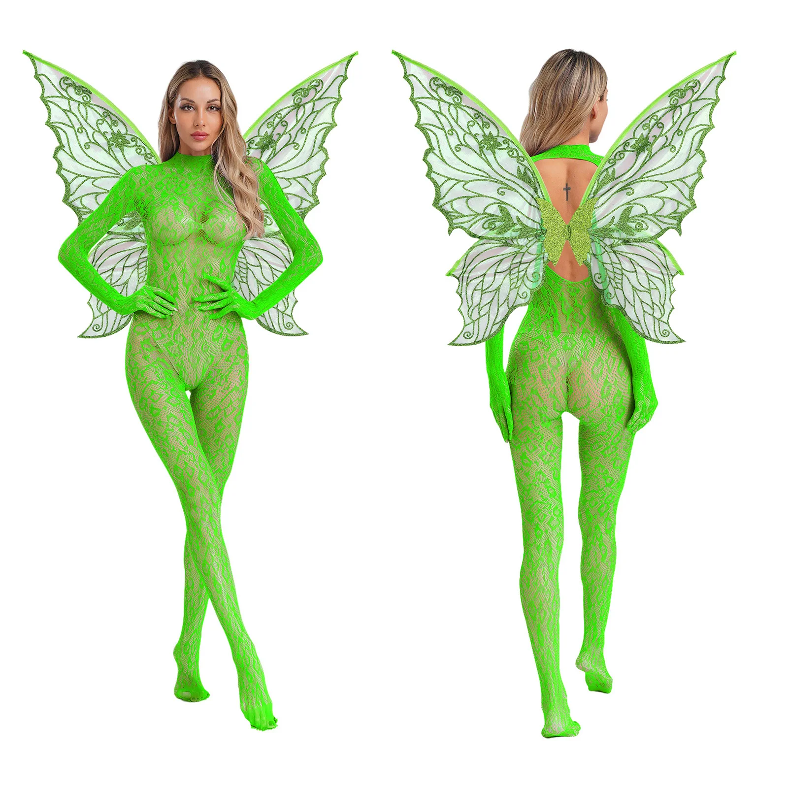 Women Sexy See Through Cosplay Costume Full Body Pantyhose Jumpsuit with Butterfly Wings Set for Party Rave Club Nightclub Wear
Women Sexy See Through Cosplay Costume Full Body Pantyhose Jumpsuit with Butterfly Wings Set for Party Rave Club Nightclub Wear