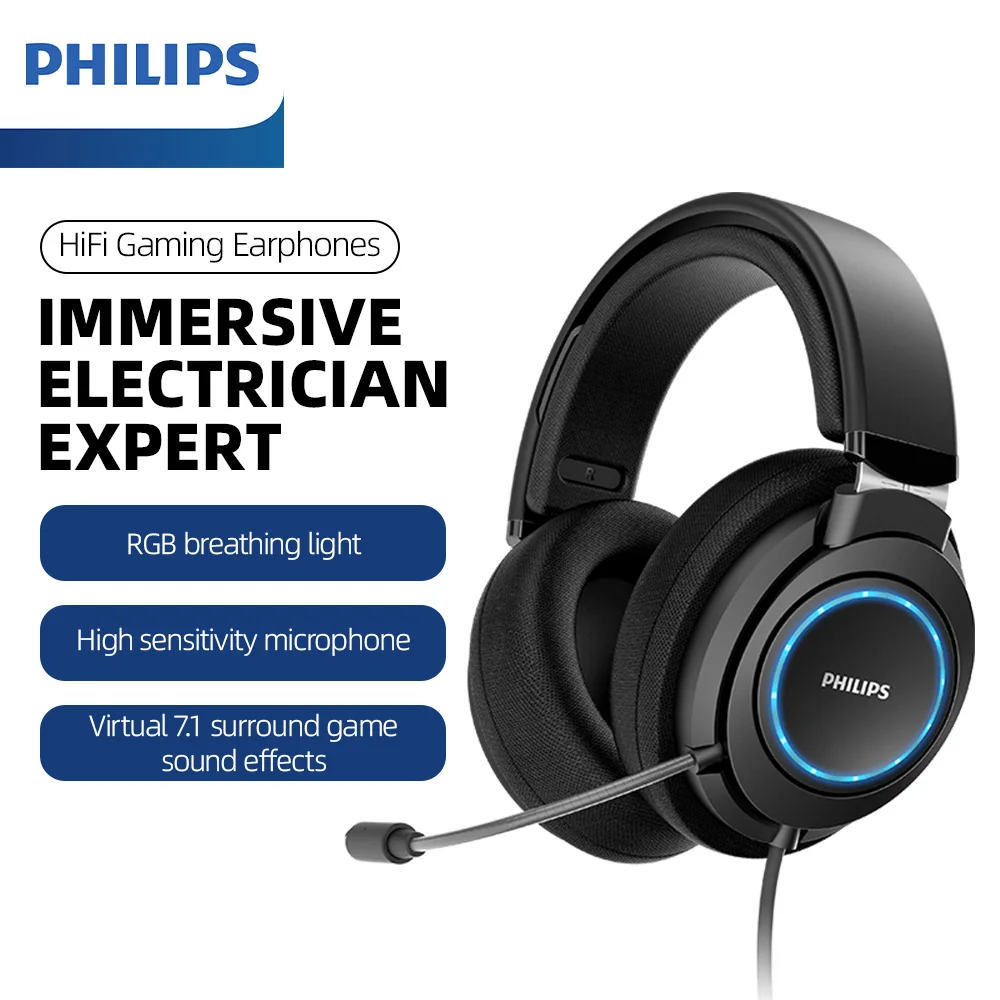 Philips G6105 Head-mounted Wired Headphones 7.1 Surround Sound RGB Lighting Effect Noise Cancelling Mic E-sports Gaming Earphone
Philips G6105 Head-mounted Wired Headphones 7.1 Surround Sound RGB Lighting Effect Noise Cancelling Mic E-sports Gaming Earphone