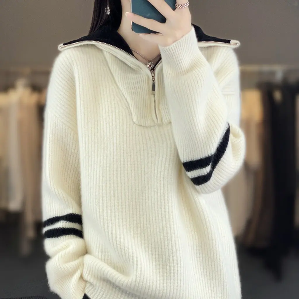 Women's Autumn Winter Wool Sweater Turtleneck Zipper Knitted Thick Base-Layer Loose Pullover All-Match Outer Shirt
Women's Autumn Winter Wool Sweater Turtleneck Zipper Knitted Thick Base-Layer Loose Pullover All-Match Outer Shirt