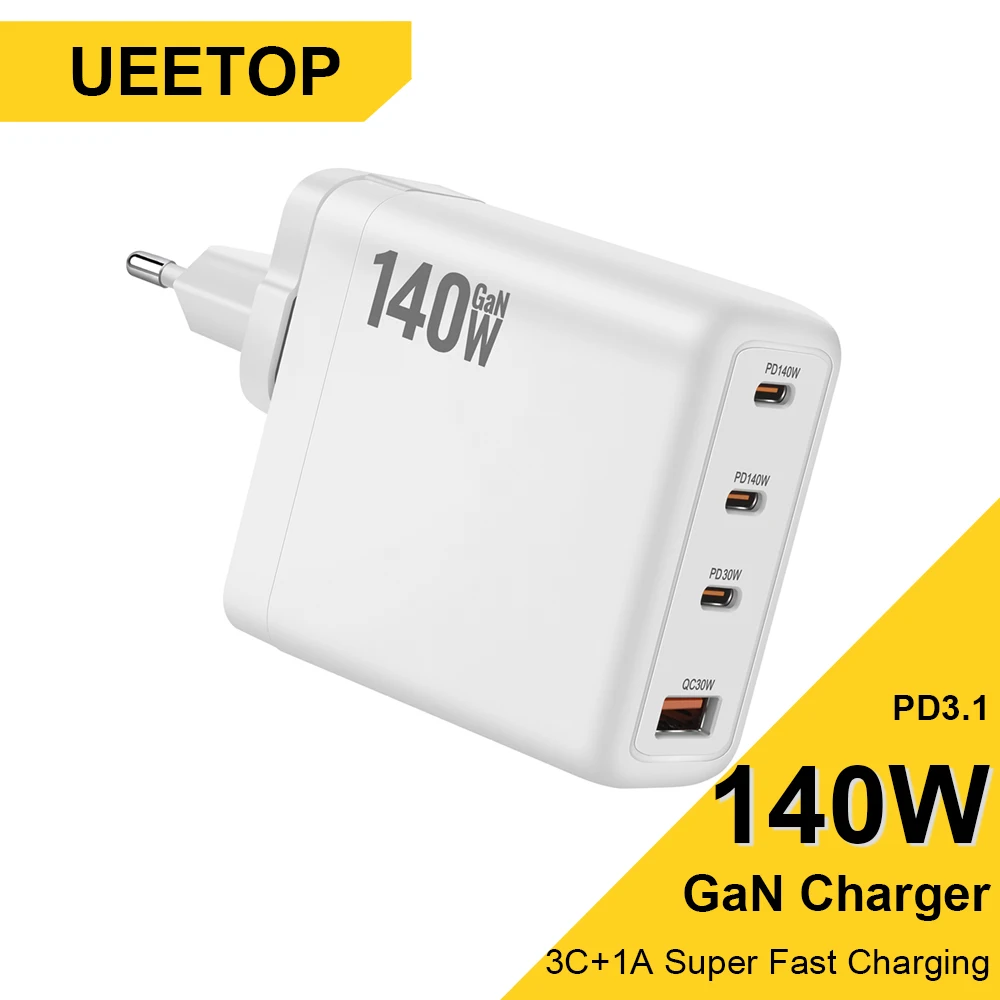 Ueetop PD3.1 USB-C Charger 140W High Speed Fast Charging 4 Ports GaN Charger for iPhone Samsung MacBook Pro Air Lenovo Laptops
Ueetop PD3.1 USB-C Charger 140W High Speed Fast Charging 4 Ports GaN Charger for iPhone Samsung MacBook Pro Air Lenovo Laptops