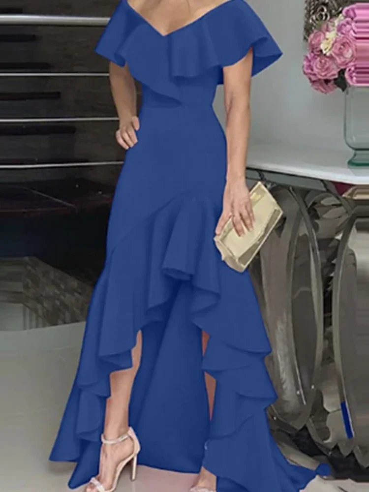 Women's Elegant Ruffle Dress V-Neck Plus Size Party Club Slim Aysmmetric Hem Cocktail Wedding Guest Casual Long Dresses
Women's Elegant Ruffle Dress V-Neck Plus Size Party Club Slim Aysmmetric Hem Cocktail Wedding Guest Casual Long Dresses
