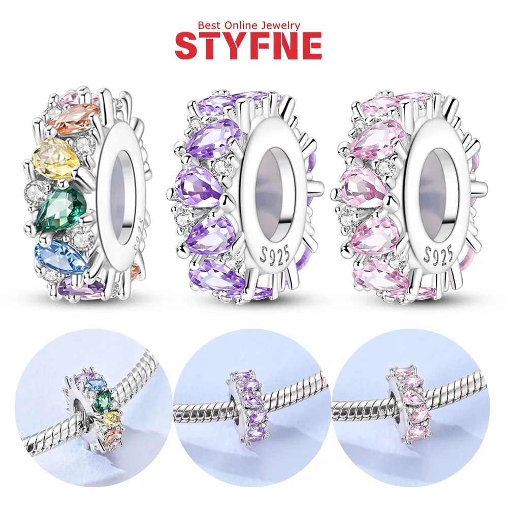 Original Charms 925 Silver Purple Pink Colored Water Drops Zircon Fixing Clip Isolation Beads Fit Bracelet DIY Jewelry Fine Gift
Original Charms 925 Silver Purple Pink Colored Water Drops Zircon Fixing Clip Isolation Beads Fit Bracelet DIY Jewelry Fine Gift
