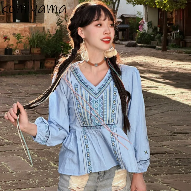 Embroidered Hit Color Blusas Mujer Indie Folk Shirts & Blouses Loose V-neck Woman Clothing 2025 Camisas Temperament Shirt
Embroidered Hit Color Blusas Mujer Indie Folk Shirts & Blouses Loose V-neck Woman Clothing 2025 Camisas Temperament Shirt