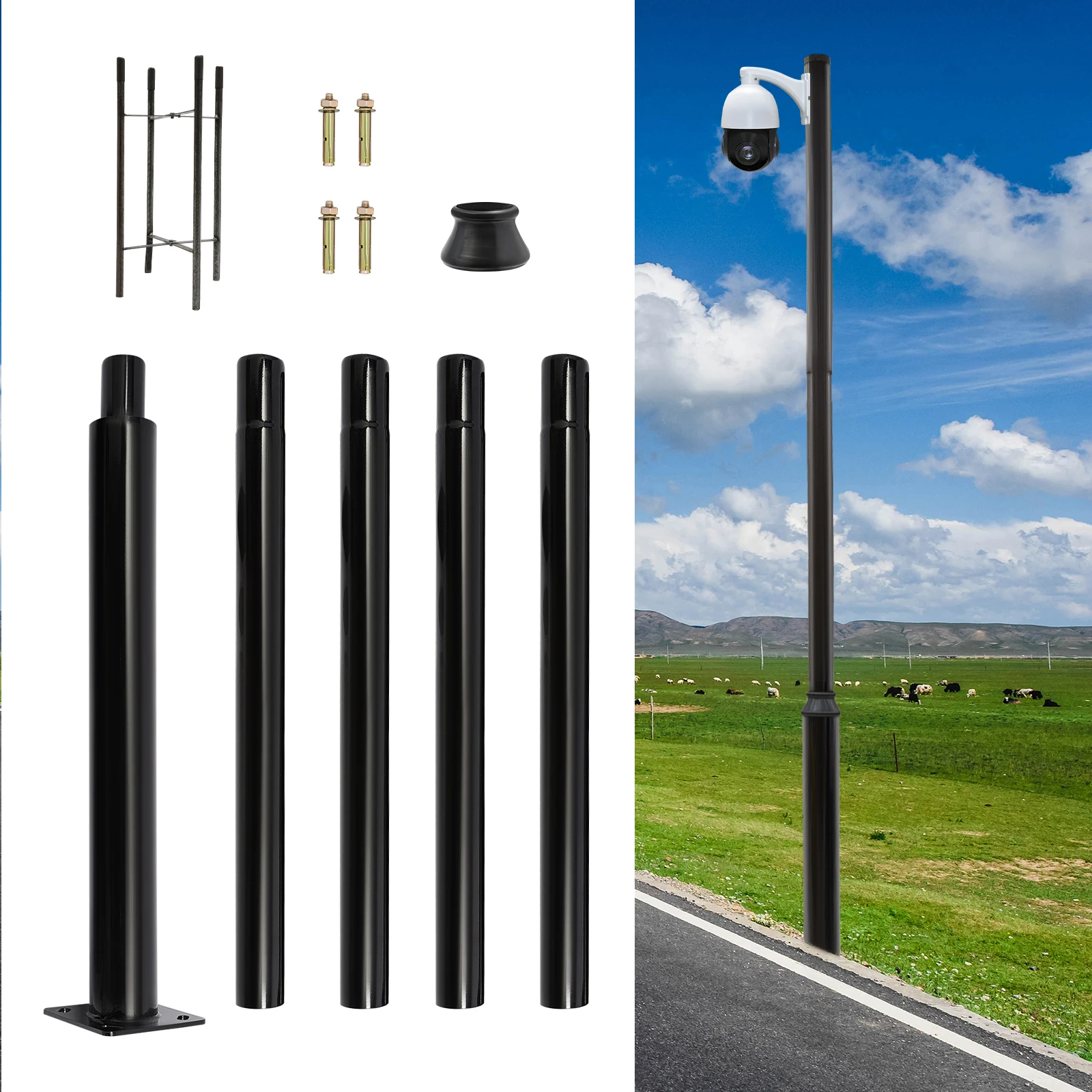 Street Light Pole, Street Lamp Post, Split Street Lamp Post, 5m Tall Outdoor Iron Pole, Galvanized Baking Paint Black, Floor Mounted, Load Capacity 100kg, for Solar Light Garden Light Surveillance Camera, Street Yard Parking Lot
Street Light Pole, Street Lamp Post, Split Street Lamp Post, 5m Tall Outdoor Iron Pole, Galvanized Baking Paint Black, Floor Mounted, Load Capacity 100kg, for Solar Light Garden Light Surveillance Camera, Street Yard Parking Lot