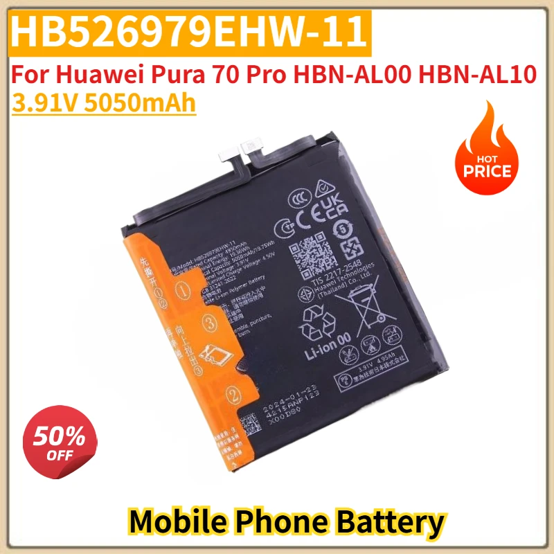 HB526979EHW-11 High Quality Phone Battery 3.91V 5050mAh For Huawei Pura 70 Pro HBN-AL00 HBN-AL10 Brand New Replacement Battery
HB526979EHW-11 High Quality Phone Battery 3.91V 5050mAh For Huawei Pura 70 Pro HBN-AL00 HBN-AL10 Brand New Replacement Battery