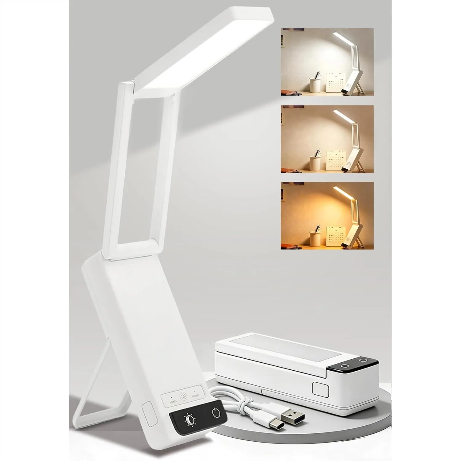 Rechargeable Desk Lamp 6000mAh Battery Cordless Table Lamp For Book Reading Foldable Mini Lamps Portable 3-Color Dimmable Small Light For Bed Craft White
Rechargeable Desk Lamp 6000mAh Battery Cordless Table Lamp For Book Reading Foldable Mini Lamps Portable 3-Color Dimmable Small Light For Bed Craft White
