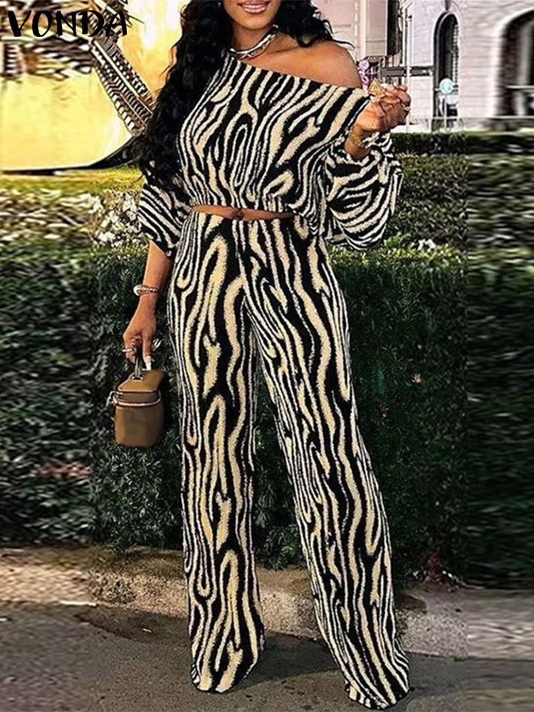 Plus Size VONDA Women Pant Sets Zebra-stripe Bohemian Printed 2PCS Long Sleeve Skew Collar Top and High Waist Pants Casual Sets
Plus Size VONDA Women Pant Sets Zebra-stripe Bohemian Printed 2PCS Long Sleeve Skew Collar Top and High Waist Pants Casual Sets