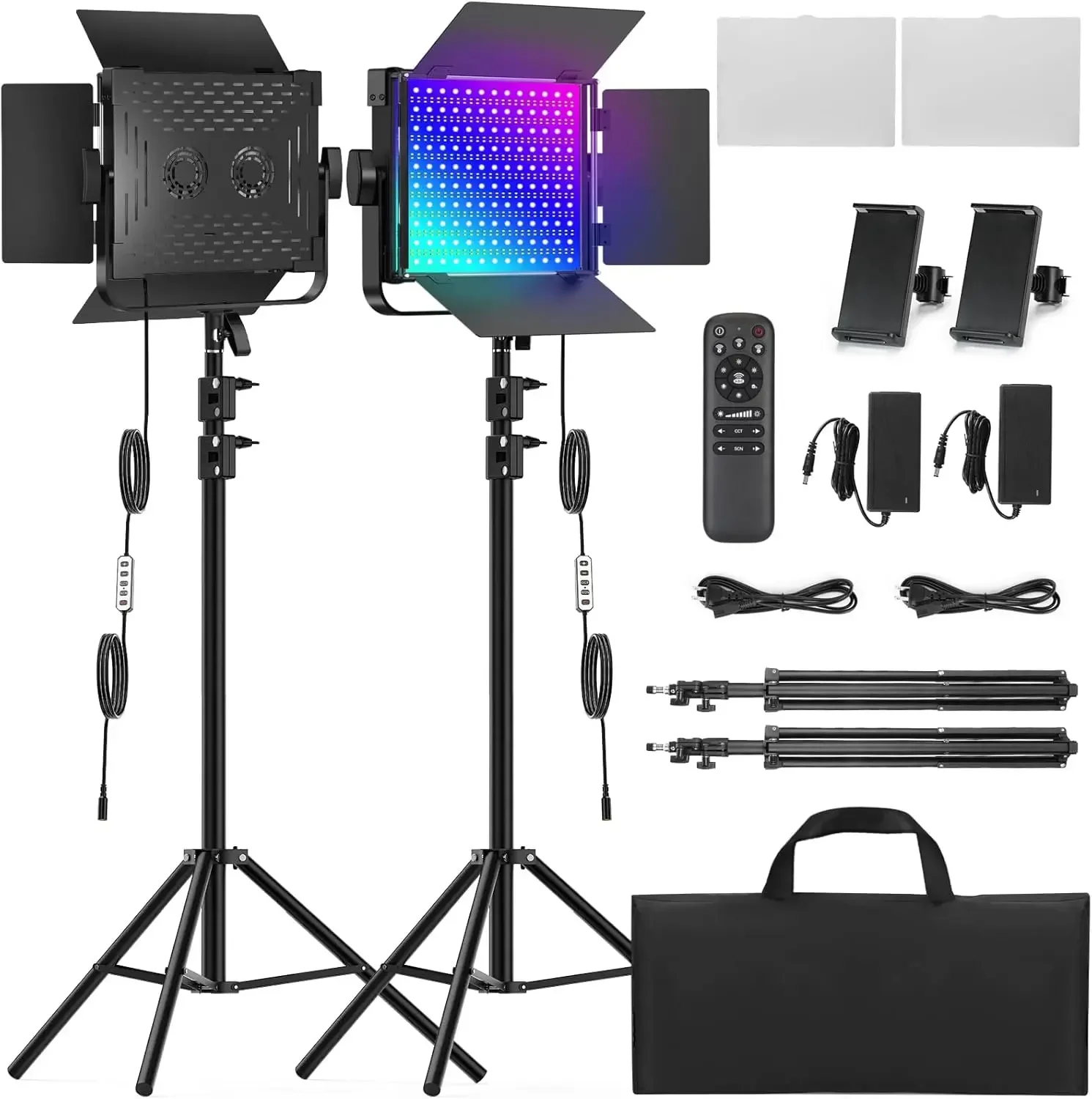 2-Pack RGB Photography Lighting Kit, 50W Bi-Color Professional LED Studio Lights, 2300k~8500k Dimmable Photo Lights for Photogra
2-Pack RGB Photography Lighting Kit, 50W Bi-Color Professional LED Studio Lights, 2300k~8500k Dimmable Photo Lights for Photogra