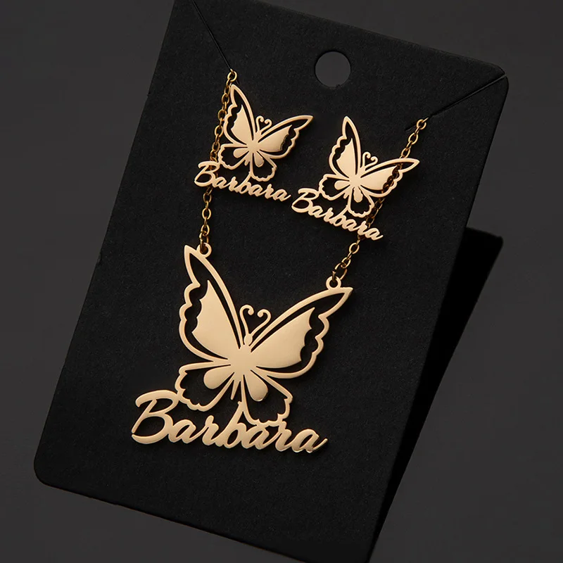 Fashion 3 Items Butterfly Name Jewelry Customized Set Stainless Steel Statement Earrings Necklace Custom Valentine's Day Gift
Fashion 3 Items Butterfly Name Jewelry Customized Set Stainless Steel Statement Earrings Necklace Custom Valentine's Day Gift